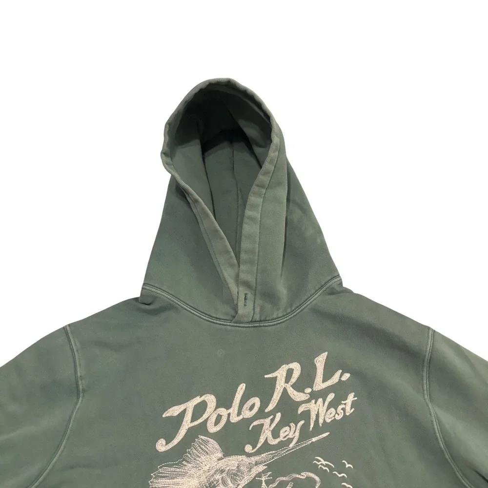 Polo Ralph Lauren Key West Marlin Fishing Hoodie Green Mens Large Embroidery Vtg